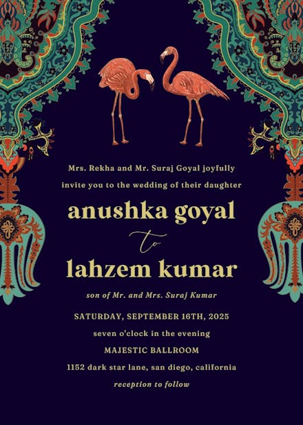 Oriental flamingos - wedding invitation