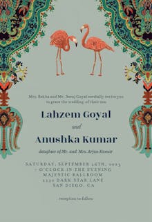 Oriental flamingos - wedding invitation