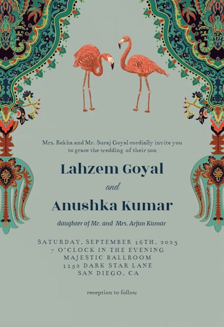 Oriental flamingos - Invitación De Boda