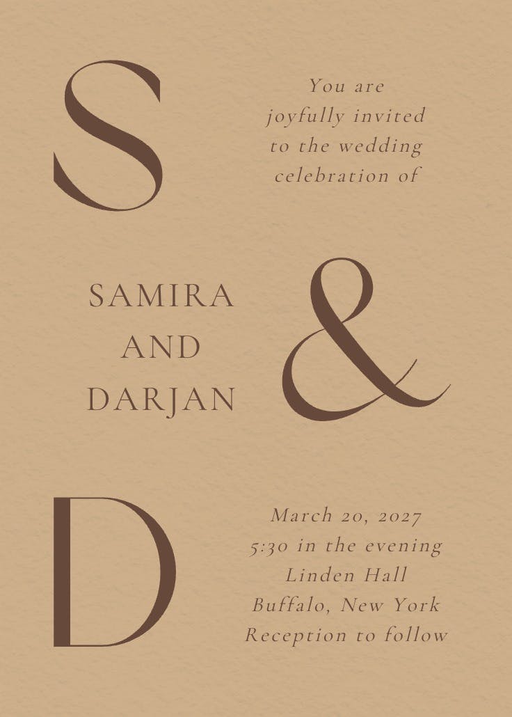 Oversized initials - wedding invitation