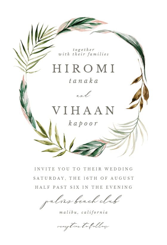 Palm wreath - wedding invitation