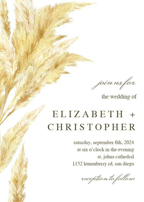 Pampas grass -  invitación de boda