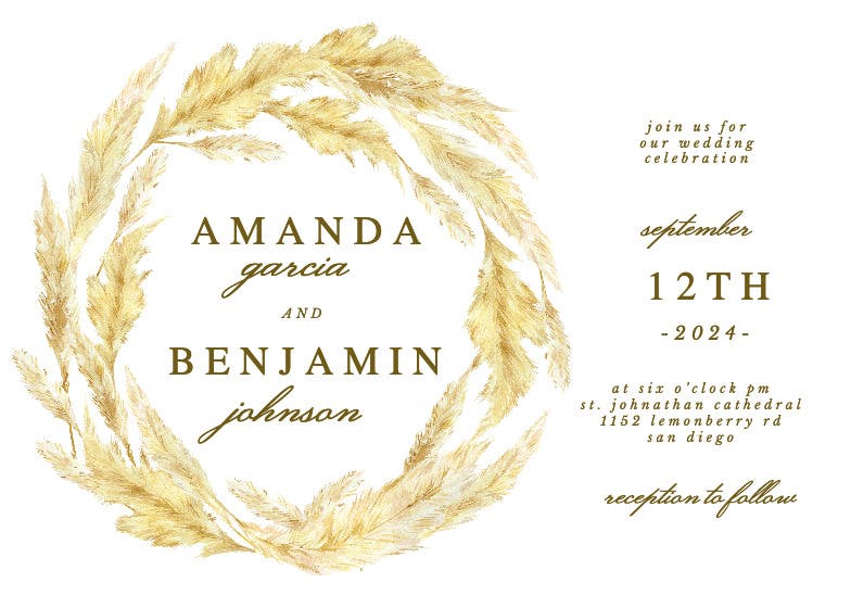 Pampas grass border -  invitación de boda