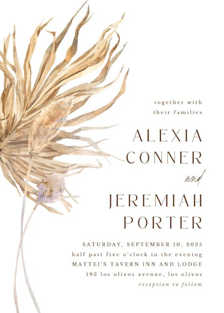 Papyrus and pampas - wedding invitation