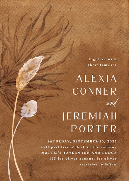 Papyrus and pampas - wedding invitation