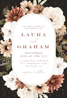 Pastel Autumn flowers frame - Wedding Invitation