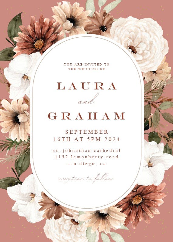 Pastel autumn flowers frame - wedding invitation