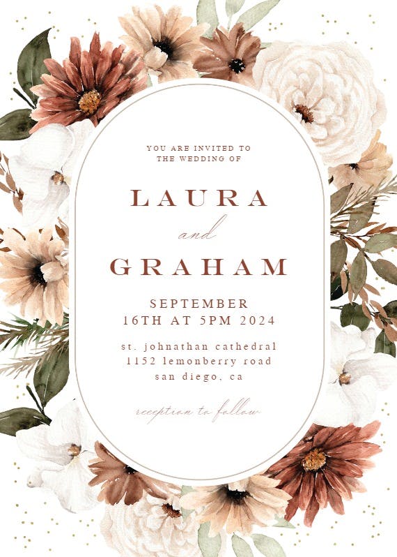 Pastel autumn flowers frame -  invitación de boda