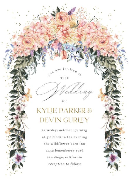 Pastel flowers gate - wedding invitation