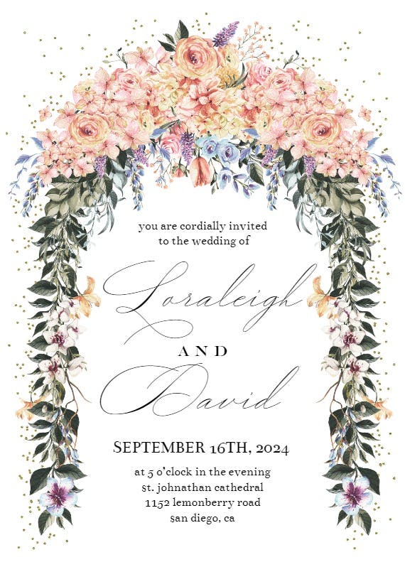Pastel flowers gate - wedding invitation