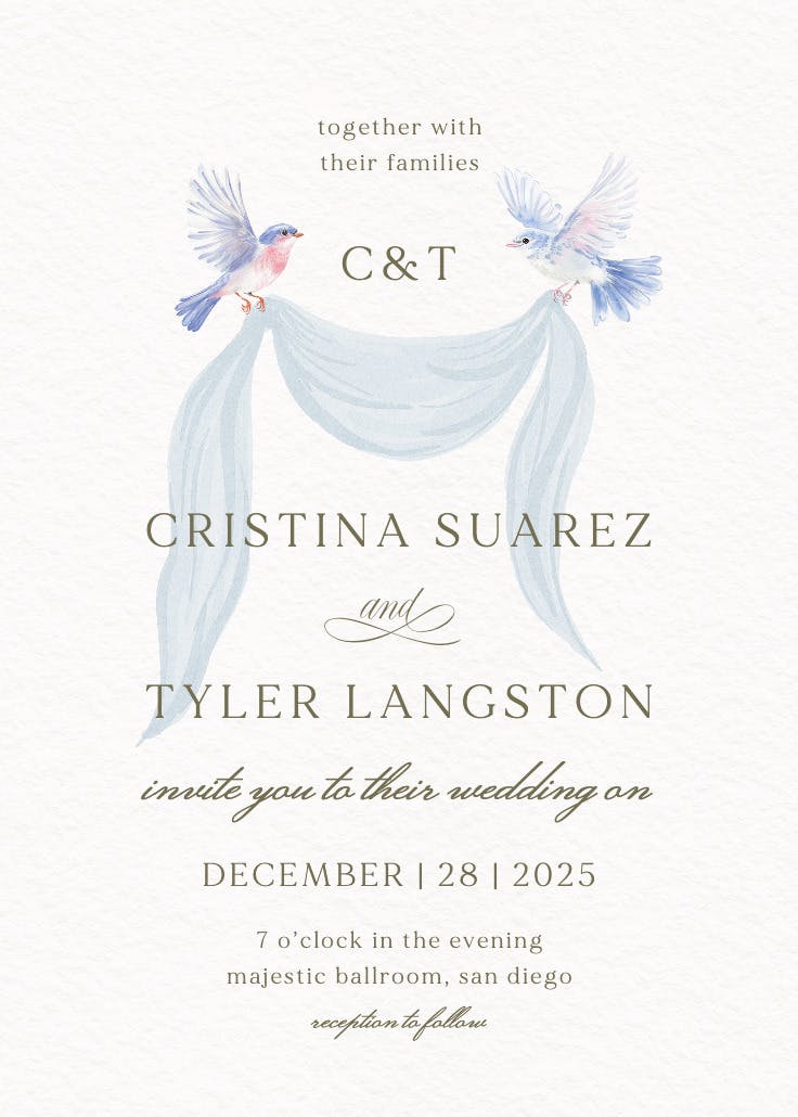 Pastel lovebirds - wedding invitation