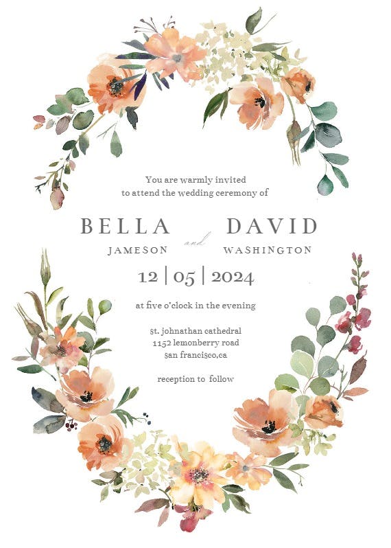 Peach & cream florals - wedding invitation