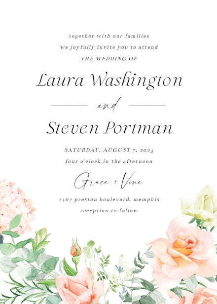 Peach and greenery - wedding invitation