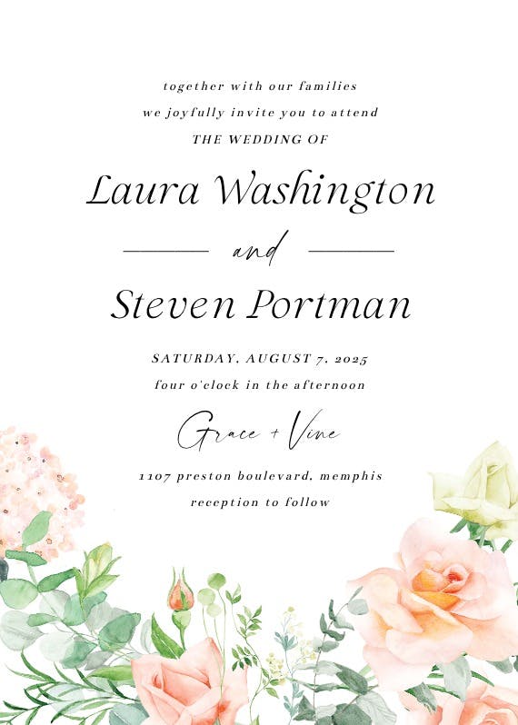 Peach and greenery -  invitación de boda