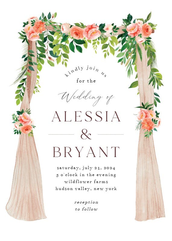 Peach floral canopy - wedding invitation