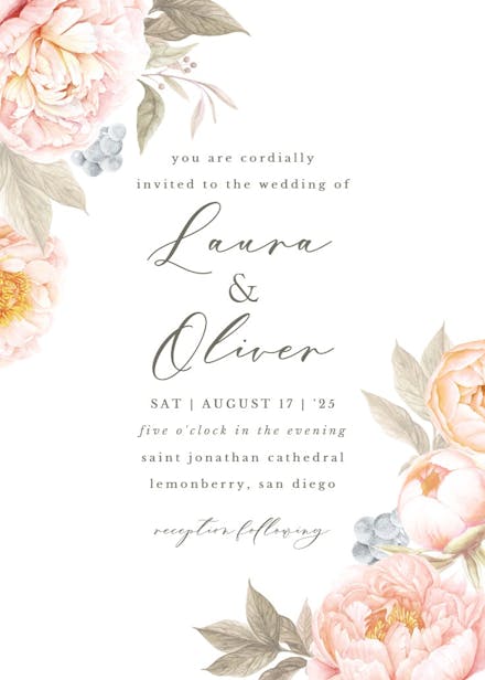 Peach flowers - wedding invitation