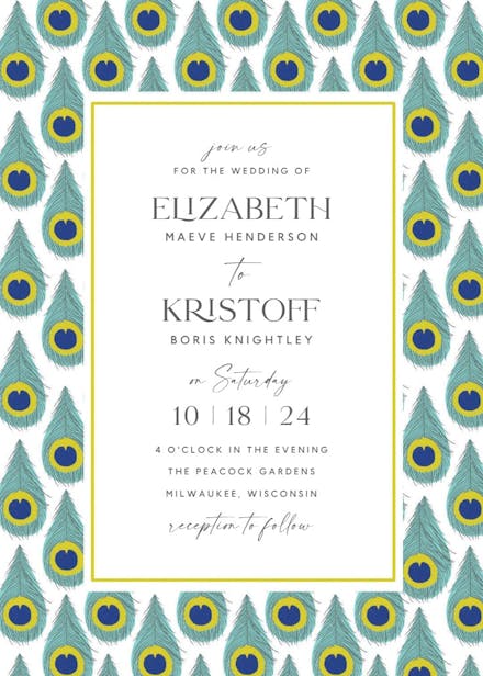 Peacock patterns - wedding invitation