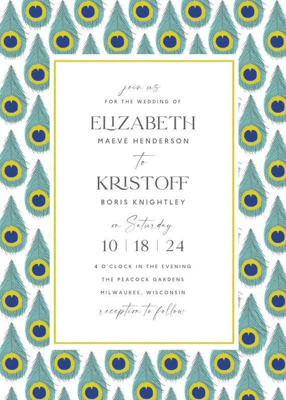 Peacock patterns - wedding invitation
