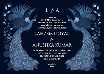 Peacocks & flowers - wedding invitation