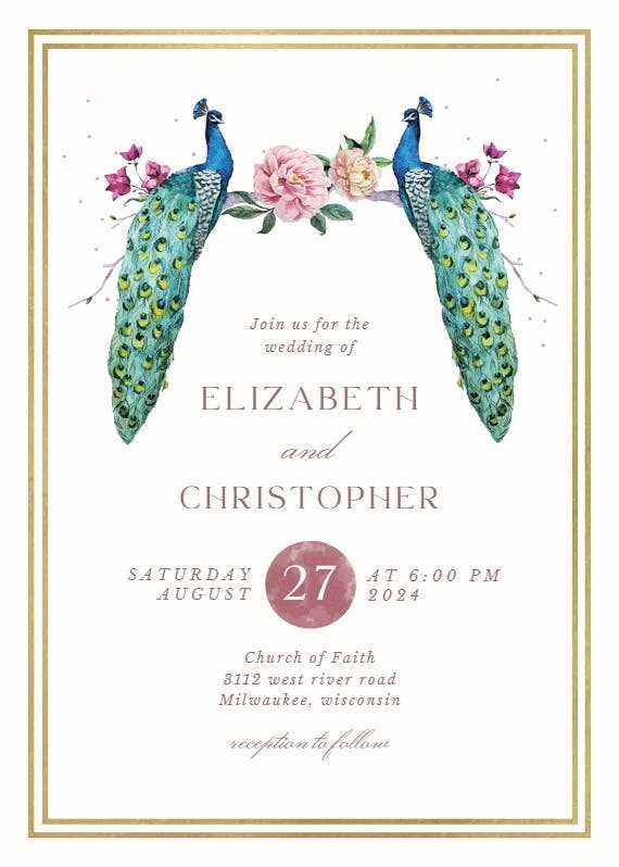 Peacocks in love - wedding invitation