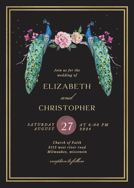 Peacocks in love - wedding invitation