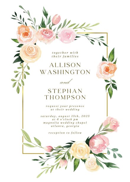 Pink botanical wreath - wedding invitation