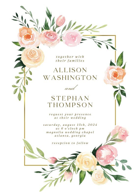 Pink botanical wreath - wedding invitation