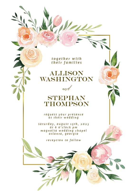 Pink Botanical Wreath - Wedding Invitation Template | Greetings Island