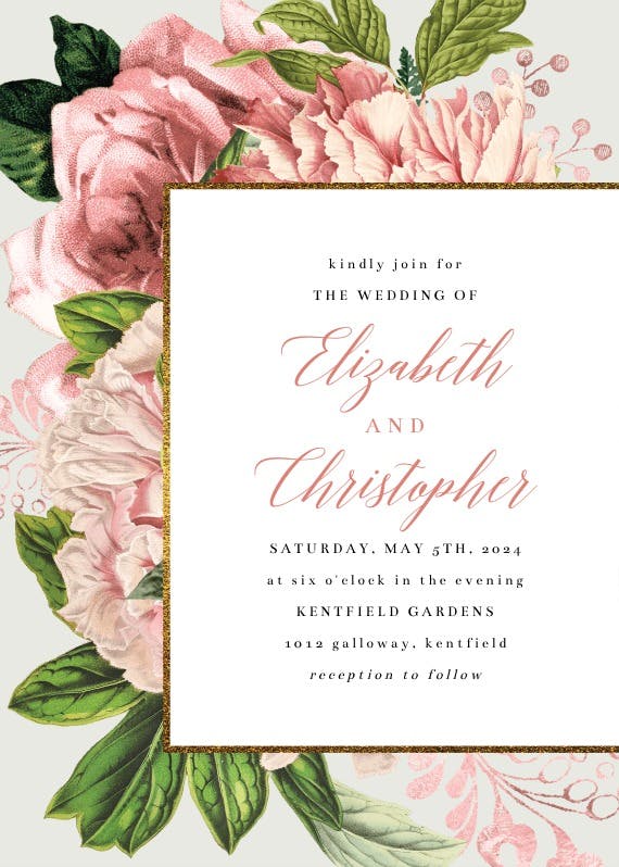 Pink bouquets - wedding invitation