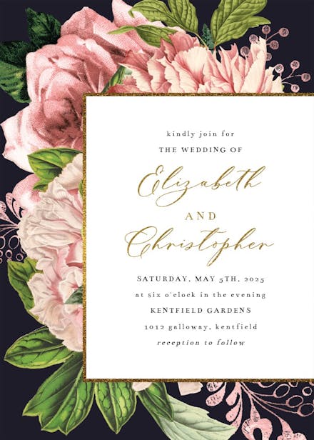 Pink bouquets - wedding invitation