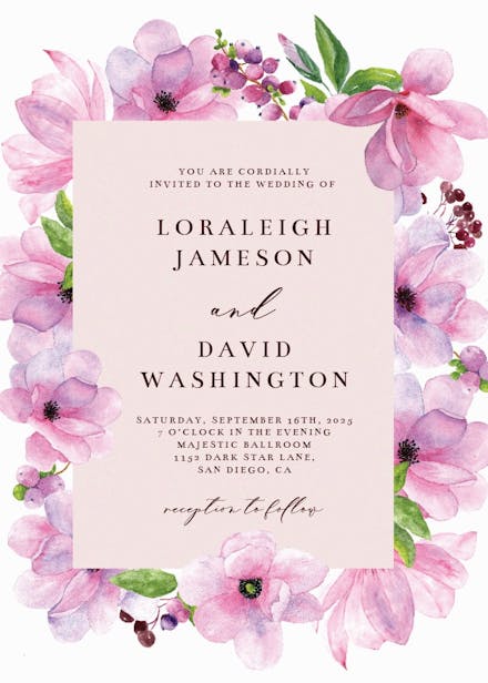 Pink gold flowers - wedding invitation
