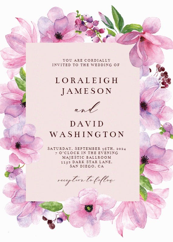 Pink gold flowers - wedding invitation