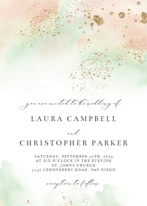 Pink paint and gold - wedding invitation