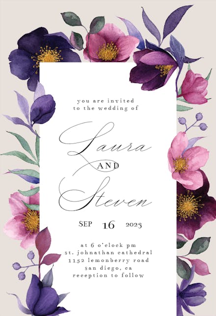 Purple Flowers Wedding Invitations / Purple Floral Wedding Invitations ...