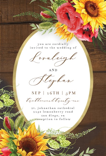 Sunflowers On Navy Blue Wood Wedding Invitation Template Greetings Island 6373