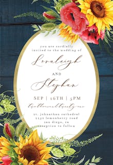 Poppies Sunflowers Frame - Wedding Invitation