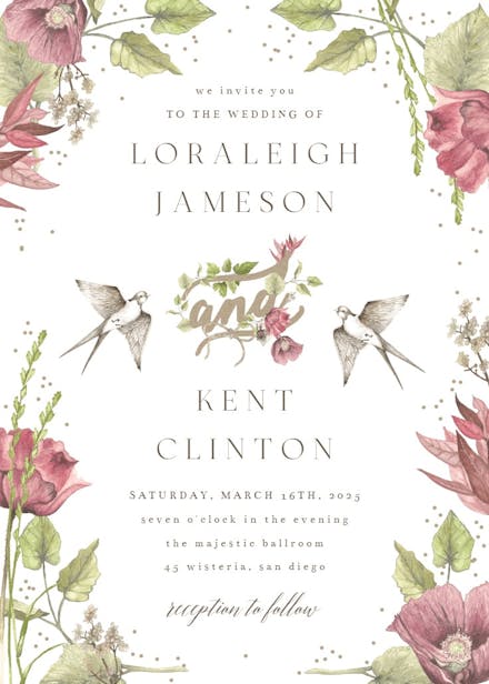 Poppy and birds - wedding invitation