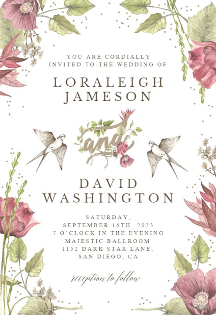 Poppy and Birds - Wedding Invitation