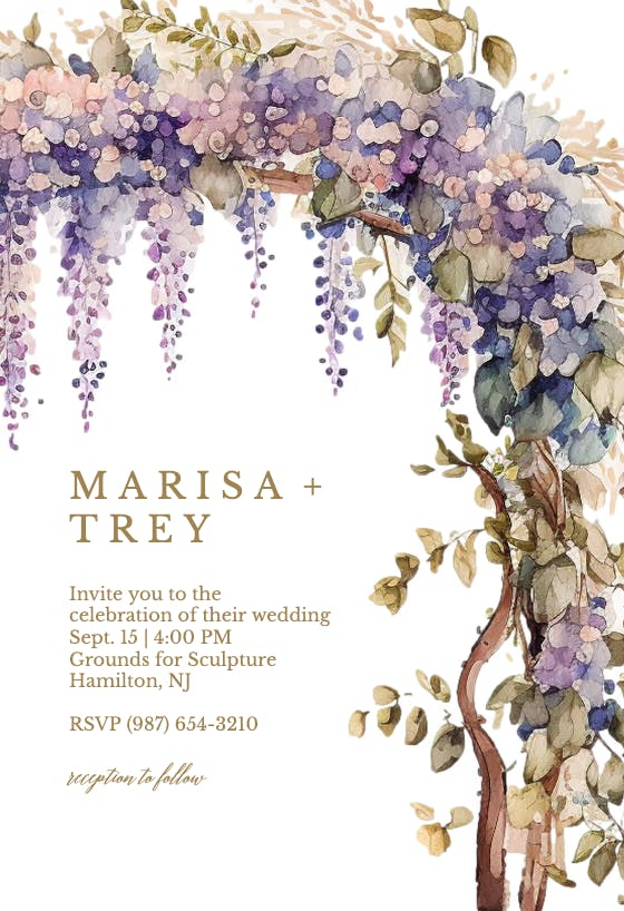 Wisteria canopy wedding invitation template greetings island