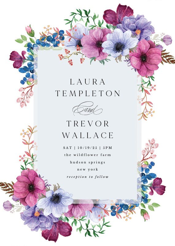 Purple bouquet - wedding invitation