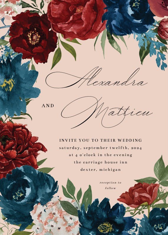 Purple flowers - wedding invitation