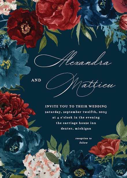 Purple flowers - wedding invitation