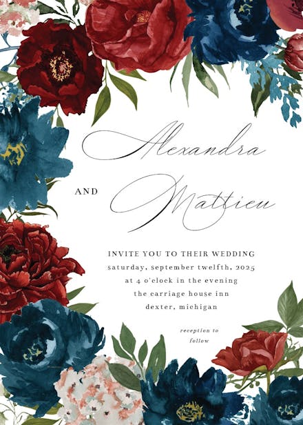 Purple flowers - wedding invitation