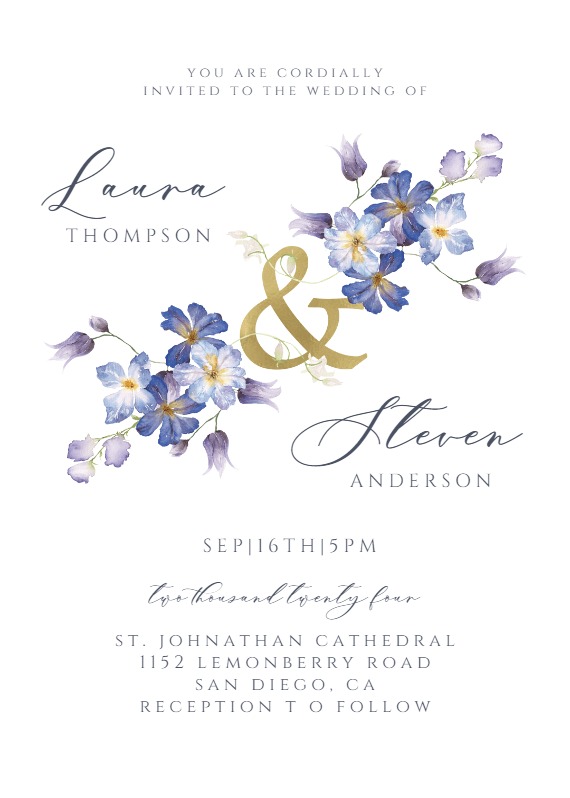 Purple Flowers Decoration - Wedding Invitation Template | Greetings Island