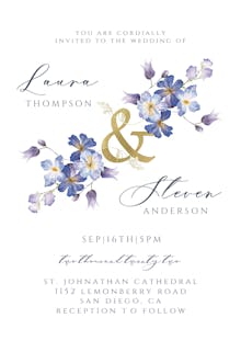 Purple Flowers Decoration - Wedding Invitation
