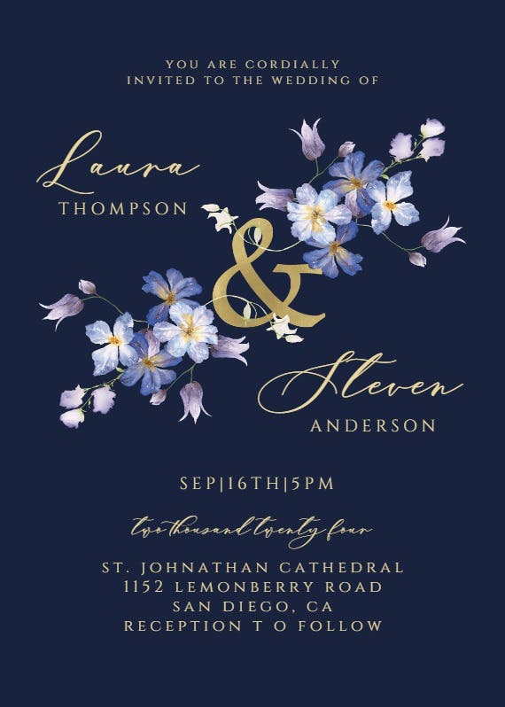 Purple flowers decoration - wedding invitation