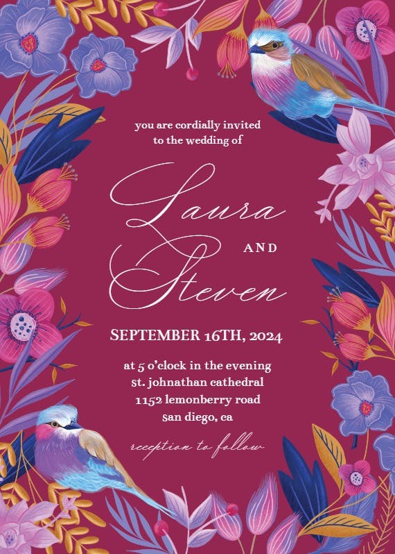 Purple nature frame - wedding invitation