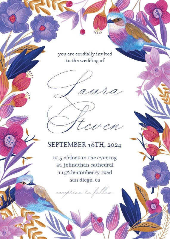Purple nature frame - wedding invitation