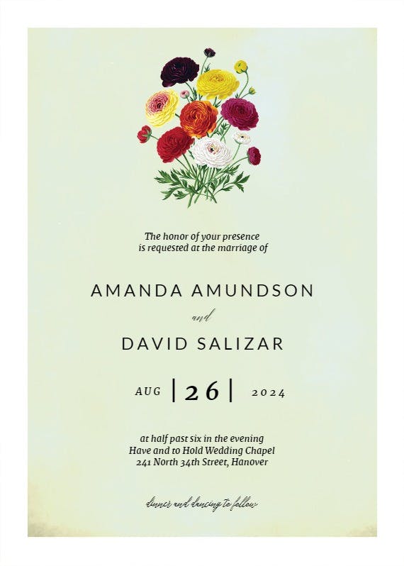 Ranunculus flowers - wedding invitation