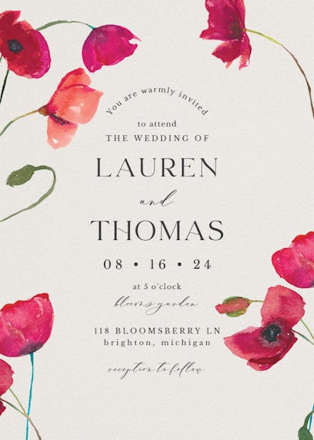 Red poppies - wedding invitation